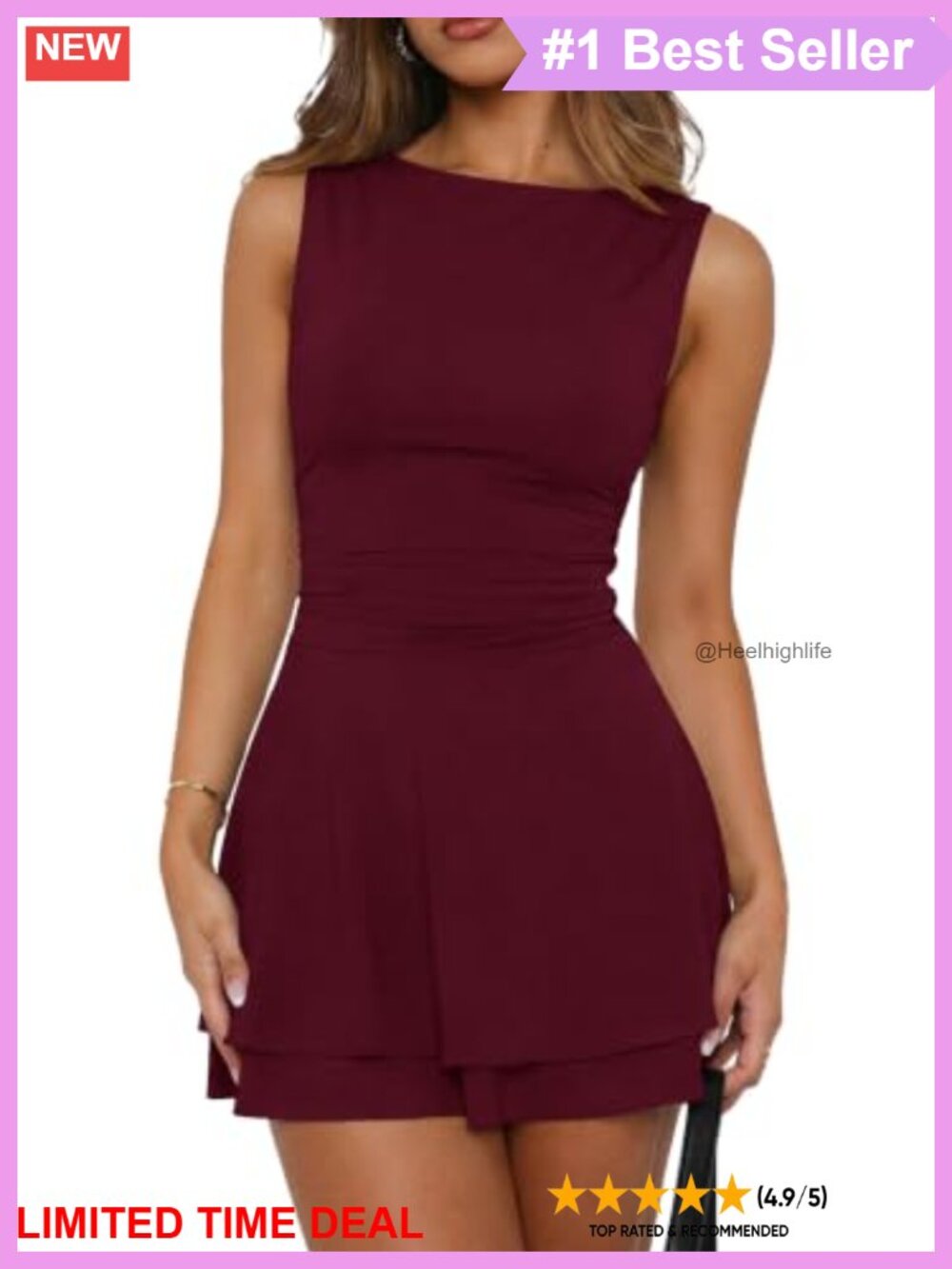 Boat Neck Ruffle Hem Mini Dress Sleeveless Ruched Club Party